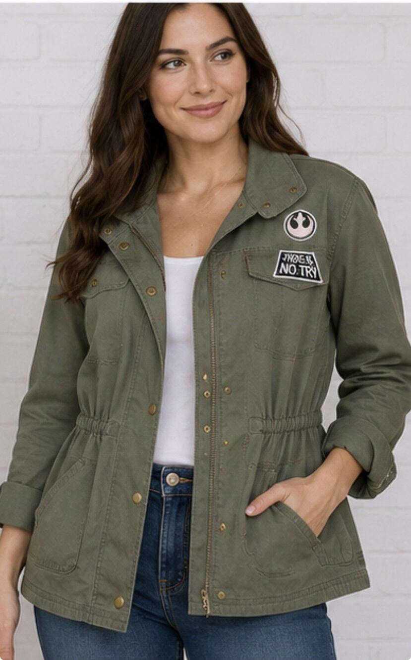 Star Wars Her Universe Women’s Medium Green Utility Jacket Rebel Patch